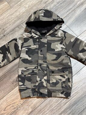 Little Bipsy Camo Hooded Jacket in Green, Black, Tan